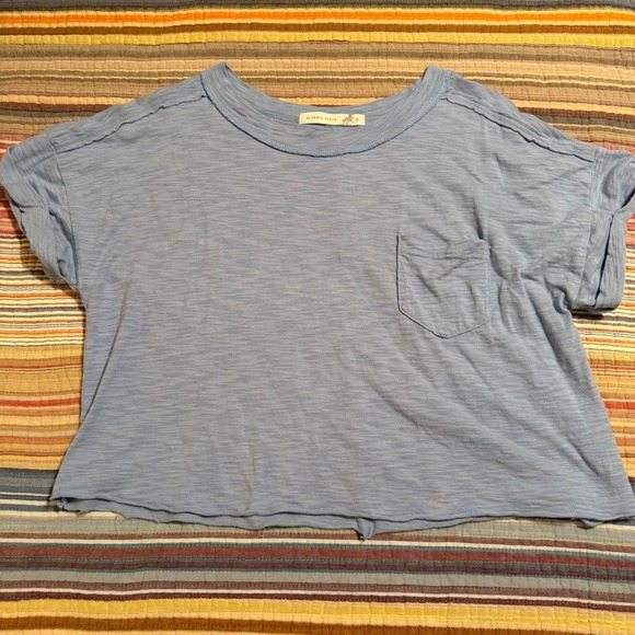 Altar'd State Tops - Altar'd State Women Blue Slub Knit Pocket T-Shirt Crop Raw Hem Size S